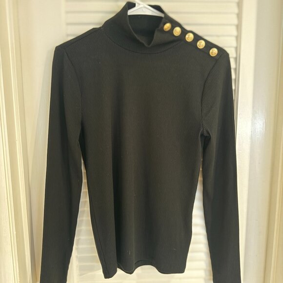 J. Crew Black Ribbed Turtleneck with Gold Buttons - Picture 6 of 8